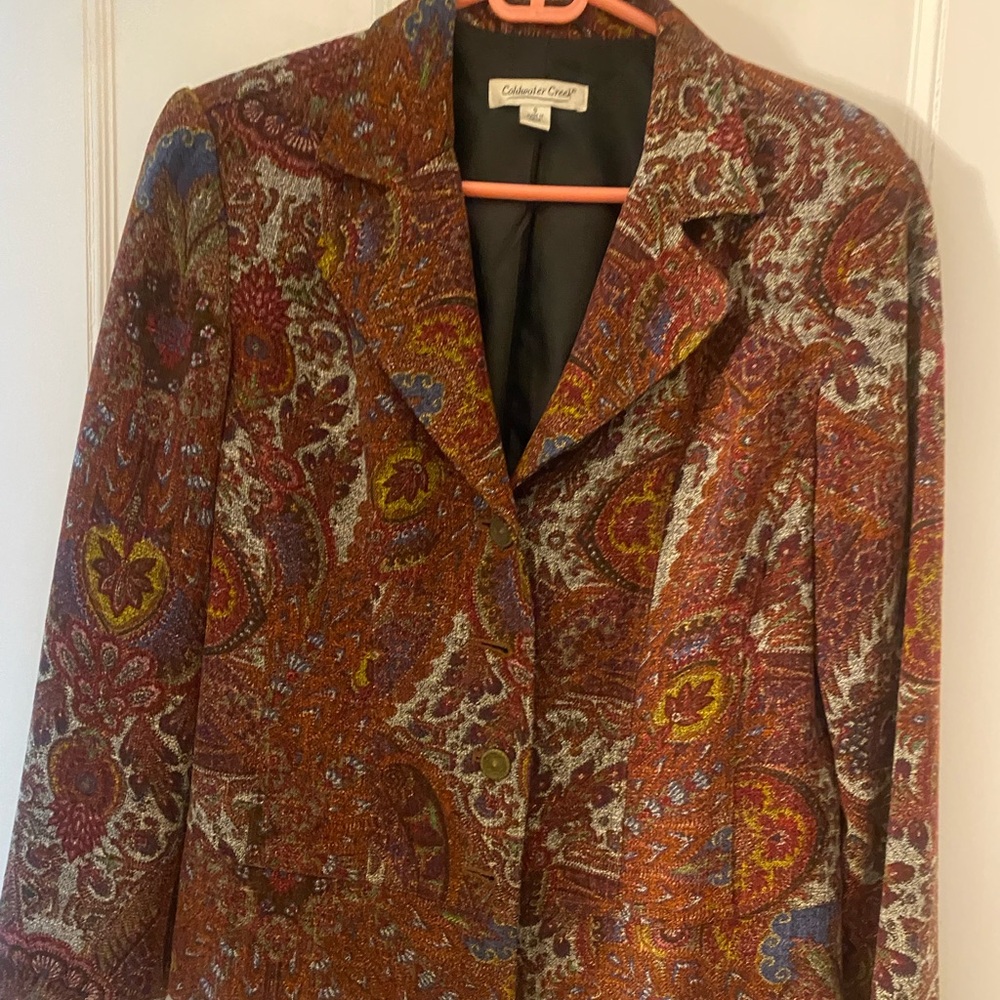 Coldwater Creek Brown and Red Blazer Elegant Brocade Design